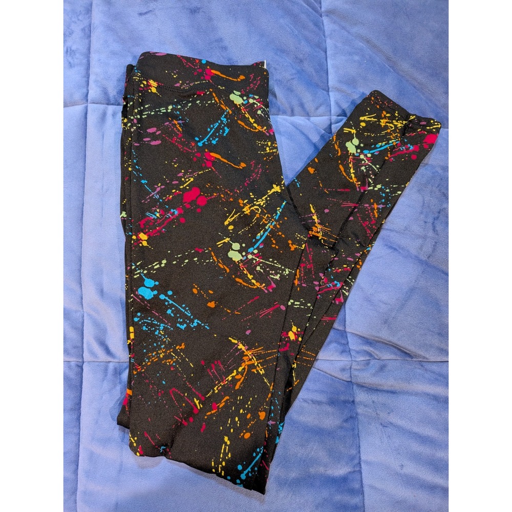 Tipsy Elves‎ Paint Splatter Leggings Womens Black Neon Retro - Size XS